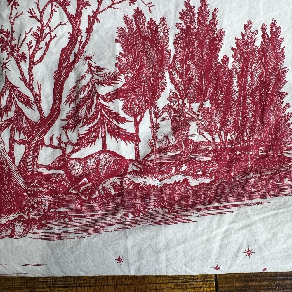 Rare Pottery Barn Santa Toile Sheet Set Red Twin XL Christmas Holiday French EUC - Picture 8 of 9